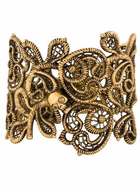 ALEXANDER McQUEEN Gold Tone Brass LACE SKULL PUNK Crystal Cuff Bracelet RARE!